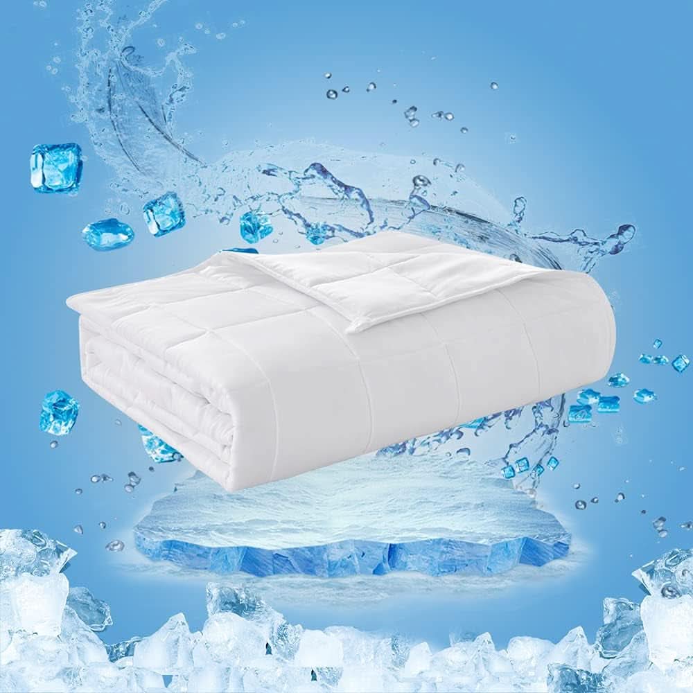 Cooling Weighted Blanket for Hot Sleepers Viscose Made from Bamboo Weighted Blanket Twin Size 15Lbs Weighted Throw Blanket with Glass Beads White (48